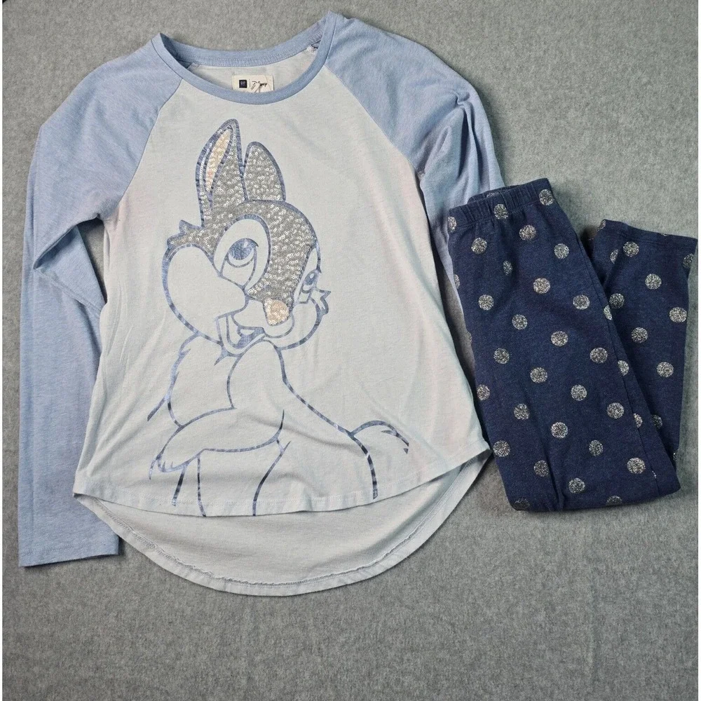Gap Kids Disney Thumper Pajama Set XL 12 Blue Gray Sequin Glitter Bambi Coquette